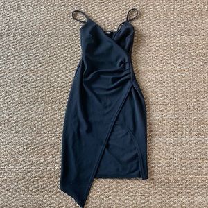 Misspap black wrap dress with high slit